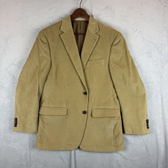 Lauren Ralph Lauren Corduroy Sports Jacket Blazer 40R Tan Silk Lined Knotted - Picture 1 of 10